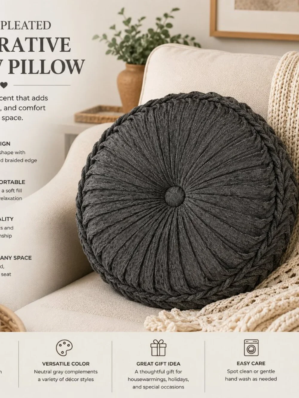 J. Queen New York Woodhaven Tufted Round Decorative Throw Pillow